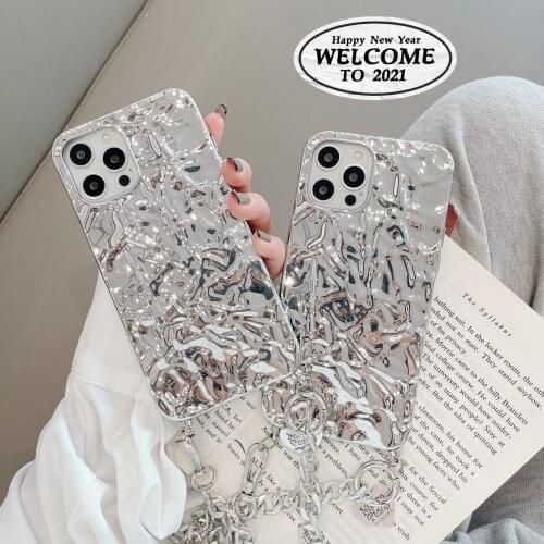 Luxury Glitter Plating Lanyard Silicone Phone Case For iPhone 12 11 Pro Max SE XS XR X 8 7 6 Plus Ultra-thin Necklace Rope Funda