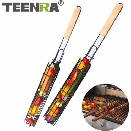 TEENRA 2Pcs Non-stick Barbecue Mesh Portable BBQ Grill Mesh Outdoor Barbecue Basket Camping BBQ Net Utensils Picnic Cooking Tool