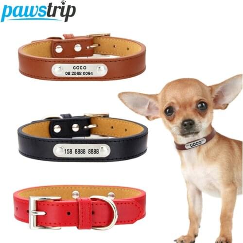 Pawstrip S-2XL Leather Dog Collar Personalized Pet ID Collars Customized Dog Leather Collar Lead Engraved Puppy Collar For Dogs