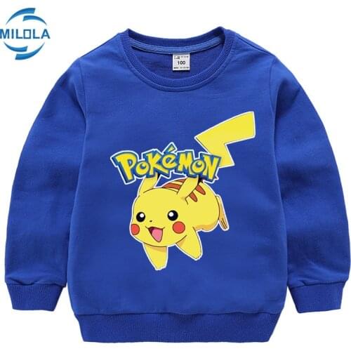 Takara Tomy Pokemon Pikachu Printed Hoodies Long Sleeves Cotton Children Boys Girls Kids Sweatshirts Clothes Top Coat