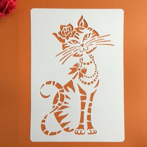 A4 29 * 21cm Animal cat Mandala DIY Stencils Wall Painting Scrapbook Coloring Embossing Album Decorative Paper Card Template
