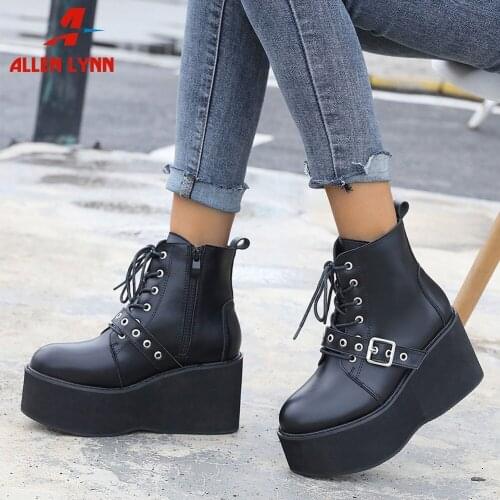 Brand New Fashion womens Ankle Boots Platform Wedges High Heels Buckle Zip Female Short Boots 2021 Casual Ladies Shoes