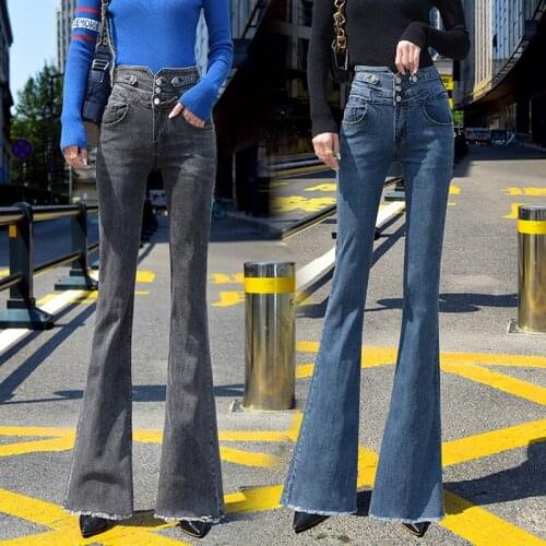 2020 Fall Denim Flared Pants Women High Waist Skinny Stretch Jeans Casual Fashion Feminine Trousers
