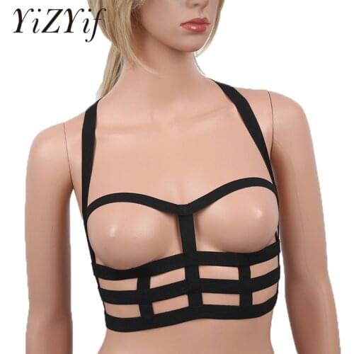 Women Gothic Punk Garter Harness Bra Elastic Body Chest Straps Caged Bralette Lingerie Waist Harness Belt Cosplay Club Costumes