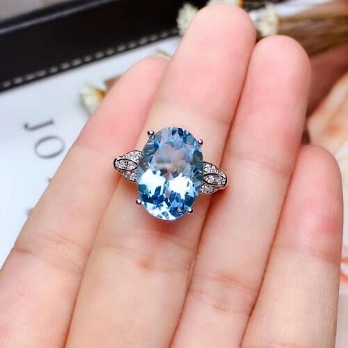 Luxurious big Flower Natural Switzerland blue topaz gem ring S925 silver natural gemstone ring girl women party gift jewelry