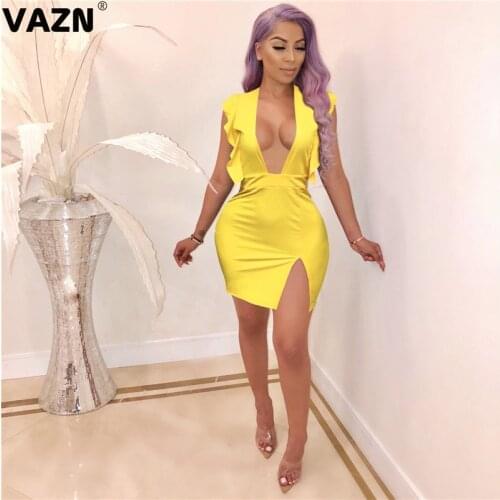 VAZN New 2021 Party Sleeveless Strap Boho Mini Dress Clear Fresh Sexy Regular Dress Women Elegant Fashion Dress Slim Dress