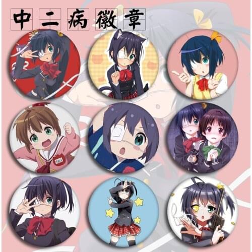 1pc 58mm Anime badges Togashi Yuuta Rikka Takanash Togashi Yuuta Silly fall in love Brooch Acylic Button Pins