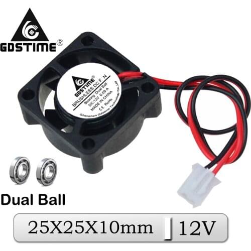 10Pcs/Lot Gdstime DC 12V 25mmx10mm 25mm Dual Ball High Efficient Micro Cooler 2510B 2cm Brushless Exhaust Radiator Cooling Fan