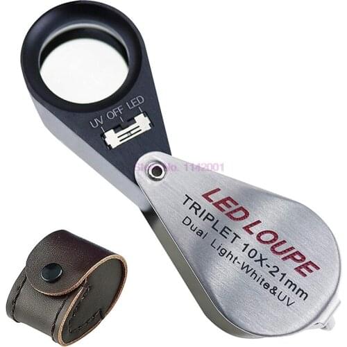 10set 10X Magnification Jeweler Loupe Triplet Lens Magnifier with 6 LED UV Light 21mm for Gems, Jewelry, Coins, Stamps, Etc