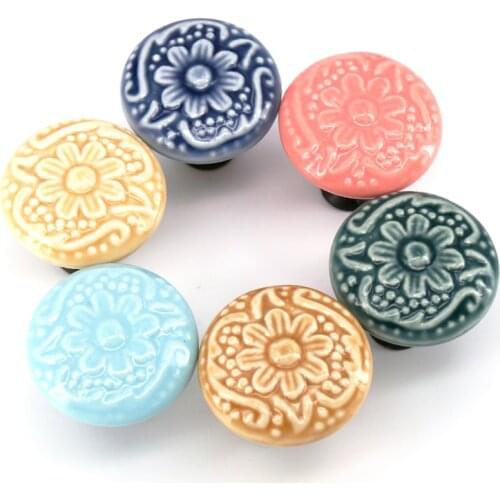1x Flower Blossom Ceramic Pull Knobs Handle for Cabinet Cupboard Wardrobe Drawer