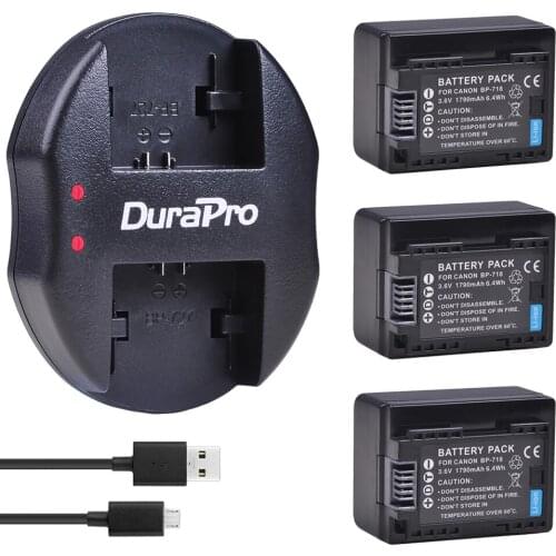 3pc 1790mAH BP-718 BP 718 Li-ion Battery + USB Charger for Canon BP-709,BP-745,BP-727,CG-700,VIXIA HF M50,M51,M52,M560,R48,R406