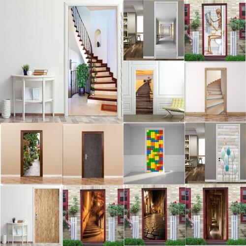 3D Wallpaper Door Sticker Self-adhesive Waterproof PVC Poster For Livingroom Bedroom Home Door Decoration Mural Decal deurposter