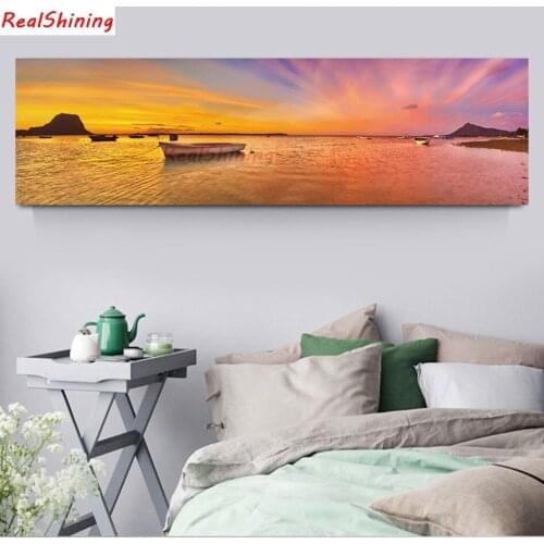 Large size 5D Diy Diamond Painting Cross Stitch full Square Diamond Embroidery Sea sunset boat picture for room Decor H1687