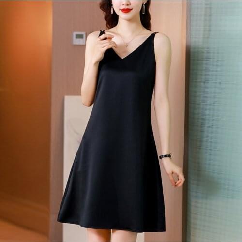 AOSSVIAO Fashion High Quality Womens Dress Summer Spaghetti Satin Long Woman Dress Very Soft Smooth Silk Dress 2021