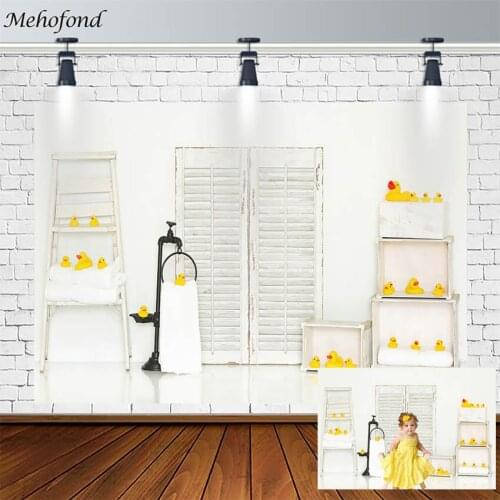 Baby Shower Photography Backgrounds Little Yellow Duck White Plank Backdrops Photophone Photozone Girl Birthday Decoration Props