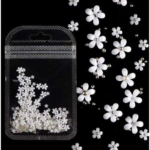 White Five-Petal Flower Nail Decoration Acrylic Nail Art Rhinestones Small Jewelry Accessories For DIY Manicure Design