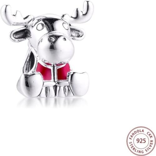CKK Genuine 925 Sterling Silver Canada Moose Maple Leaf Charms Beads for Jewelry Making Fits Original Pandora Bracelet Bijoux