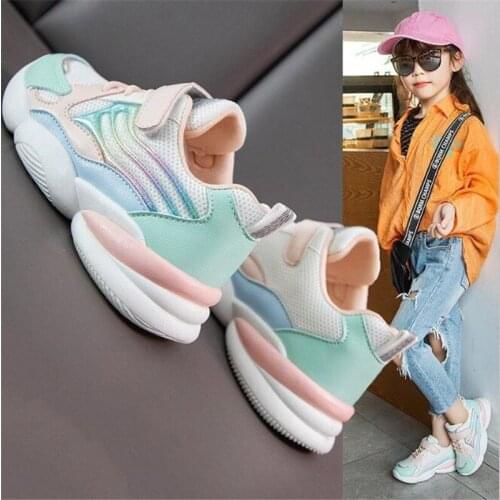 Childrens sports shoes 2021 spring and autumn new girls' mesh breathable sports shoes boys' soft soled antiskid casual shoes