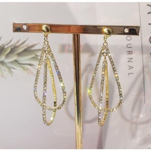 European and American exaggerated long drop earrings inlaid with crystal sparkle popular jewelry