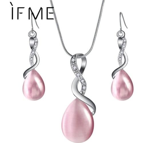 IF ME Trendy Spiral Water Drop Jewelry Sets for Women Silver Color Opal Crystal Pendant Necklaces Earrings Party Wedding Jewelry