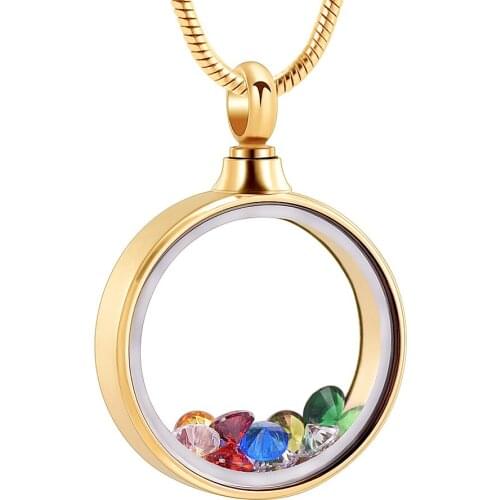 IJD9821 Crystal Inlaid Stainless Steel Cremation Ashes Circle Shape Memorial City Pendant Souvenir Jewelry Pet Necklace