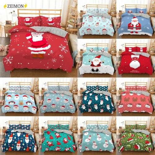 ZEIMON Merry Christmas Bedding Set Cartoons Santa Claus Duvet Cover Spot Comforter Cover Set Housse De Couette Bedclothes 2/3Pcs