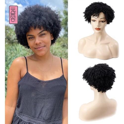 YunRong Short Afro Curly Wig For Black Women Synthetic Kinky Bulk Wig Hair High Temperature Fiber 1B 6Inches