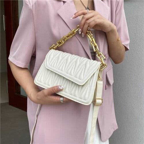 Summer 2021 Retro One Shoulder Folds Folding Bag Messenger Bag White Casual Chain Small Square Bag Womens Bags Wallet Handbag