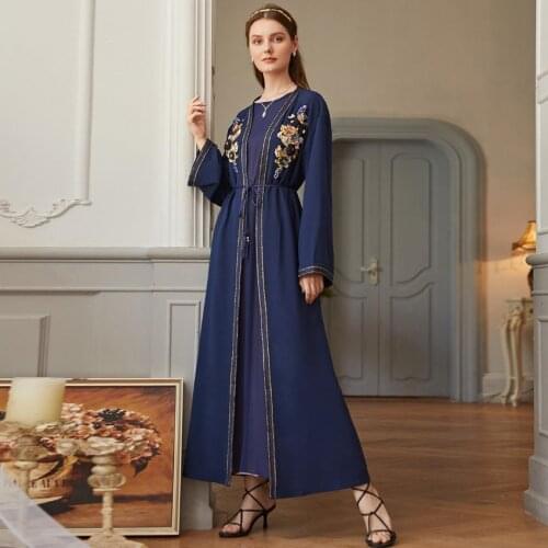 Great quality Appliques Beading Muslim Robes Dress Muslim Cardigan Abaya Peignoir Islamic Abaya Prayer Service Clothing F2648