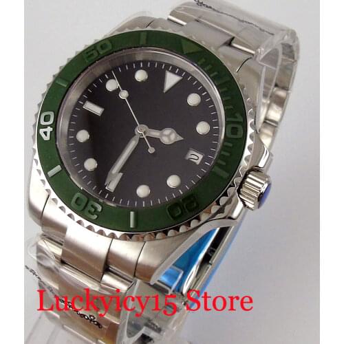 BLIGER Steel Automatic Men Watch NH35A Movement Nologo Blue Luminous Dial Oyster Bracelet Sapphire Crystal Steel Back