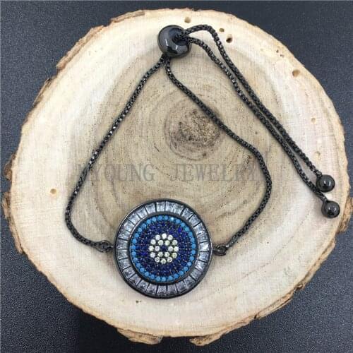 MY0743 Micro Pave CZ Zirconia and Turquoises Round Connector With Gun black Chain Bracelet pulseira feminina