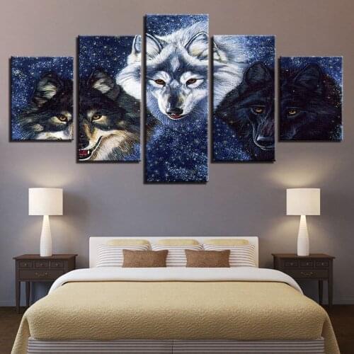 Canvas Art Prints Poster Wall Modular Pictures 5 Set Fashion Animal Wolf Animation Spray Painting Retro Bedroom Home Decoration