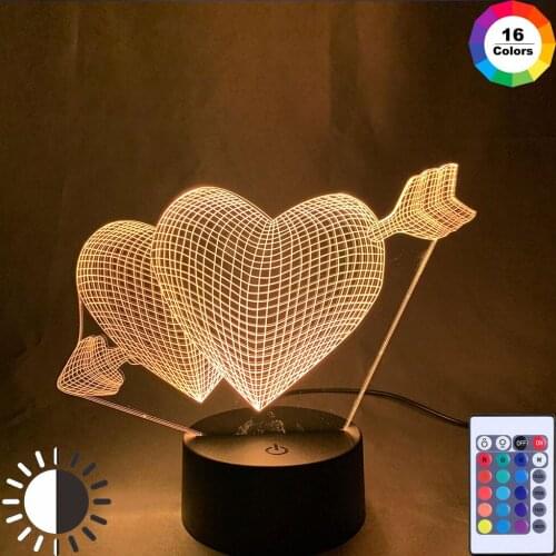 3D An Arrow Thrills Through Two Hearts Night Light for Girls Bedroom Decor Unique Gift for Her Wedding Mall Gift Ideas LED Lamp