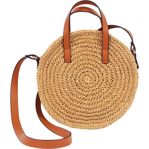 New round hand-woven straw bag shoulder bag handbag Woman girl messenger bag