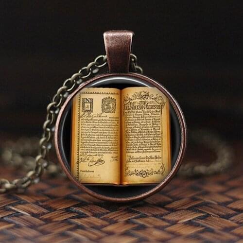 New Trendy Stack of Antique Books Pendant Necklace Vintage Book Jewelry Glass Cabochon Pendants Gift for Reader or Writer