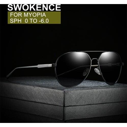 SWOKENCE Dioptre 0 TO -6 Myopia Glasses Polarized Sunglasses Men Women Alloy Frame Shortsighted Prescription Spectacles F205