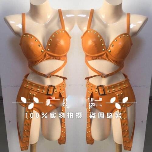 Orange party girl dance set Nightclub DJ DS bar singer gogo costume
