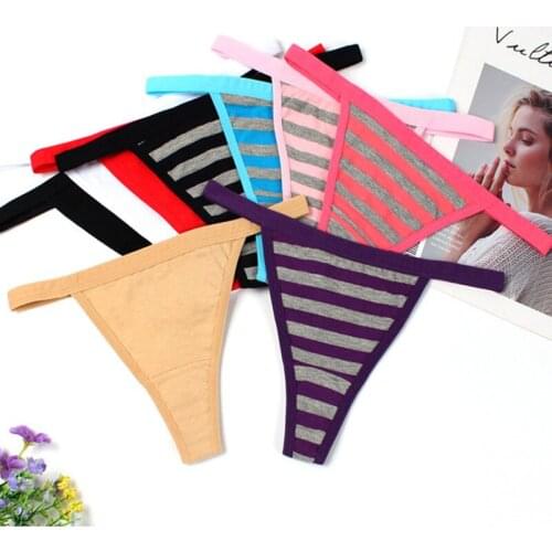 Sexy Womens Cotton Sport Panties Underwear Seamless Thongs Low Waist Stripe Female G-String Comfort Breathable Lady Lingerie
