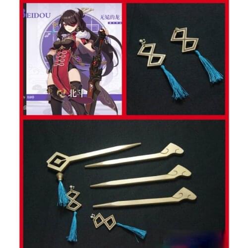 Beidou Game Genshin Impact Cosplay Earrings Ear Ring Hair Clip Hairpin Headwear Cosplay Costume Accessory Hair Pin Prop