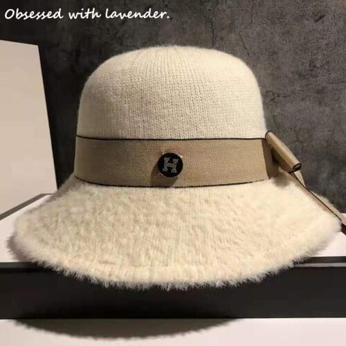 Obsessed with lavender.Wool fisherman hat female autumn and winter basin hat Japanese Korean Hat beige personality Joker letters