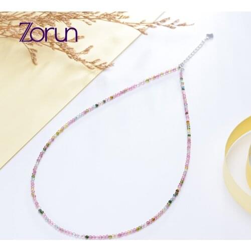 Natural Stone Spinel/Fluorite/Amazonite/Zircon Jewelry 2MM with 925 Sterling Silver Accessories Tourmaline Necklace for Women