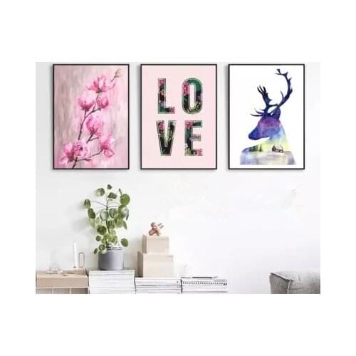 Nordic Modern Flower Oil Painting Rose Letter Elk Decoration Painting Living Room Hanging Painting Wall Art Canvas Picture