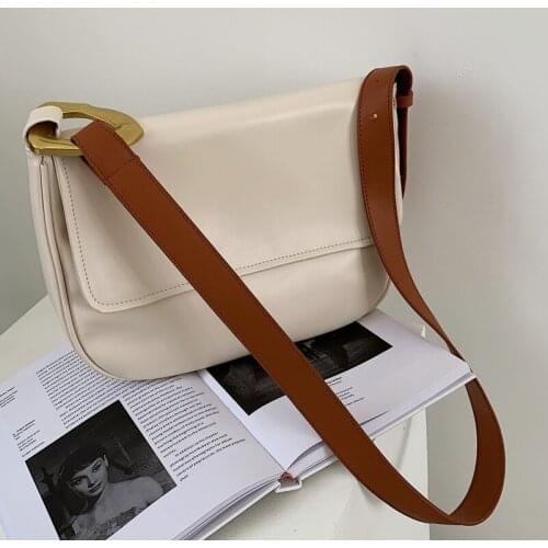PU soft leather large capacity handbag simple tote bag Fashion flip messenger bags Thick shoulder strap one-shoulder handbags