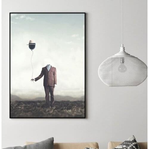 Surreal Concept Man with Balloon Canvas Painting Print alpaca ostrich Abstract Poster For Living Room Wall Pictures Home Decor