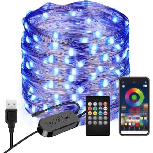 USB Christmas Tree LED RGB String Lights Decoration Lights App Remote Control String Lights Garland with Silver Wire Powered