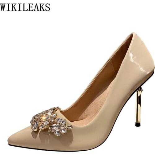 Office Shoes Women High Heels Sexy Pumps Women Shoes Patent Leather Crystal Wedding Shoes for Women Bride Zapatos Mujer Zapatos