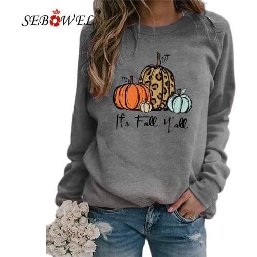 SEBOWEL Autumn Women Halloween Sweatshirts O-Neck Pumpkin Pattern Print Pullovers Casual Female Long Sleeve Cartoon Tops S-XXL
