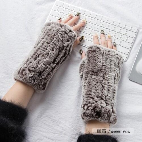 Womens Real Rex Rabbit Fur Winter Gloves Fingerless Knitted Mittens Arm Sleeve Warm Soft