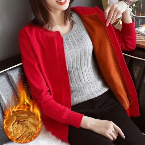 Women Cardigan Winter Plus Velvet Knitted Cardigan Female Short Sweater Jacket Women Long Sleeve Jumper Sweaters Warm Cardigan