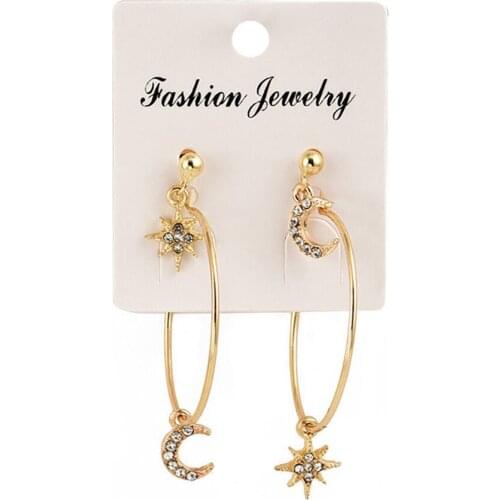 Womens Moon Star Ear Stud Set Alloy Large Circle Earrings Ear Clip Set Jewelry Valentines Day Gift